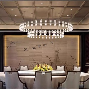 新中式餐厅吊灯酒店大堂高档包间客厅圆形玻璃双层大气双层水晶灯