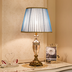 现代美式简约台灯卧室床头灯简欧式创意蓝色水晶温馨客厅欧式台灯