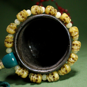 雕刻骨头骷髅头骆驼骨尸陀林手串精雕文玩骨手链恶灵魔佛珠老料