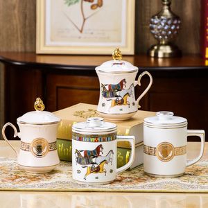 欧式陶瓷杯子创意家居酒店会所客厅个性骨瓷水杯茶杯带茶漏新款