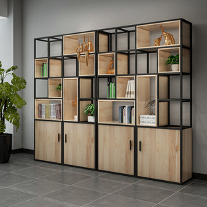 铁艺工业风置物架客厅落地隔断办公室书架收纳储物柜镂空展示柜子