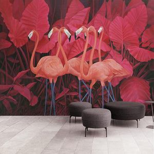 北欧装饰壁画火烈鸟ins电视背景墙纸简约现代墙布3d客厅卧室壁纸