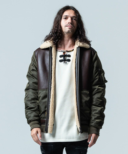 阿美咔叽 日本glamb真皮尼龙拼接内里羊羔绒飞行夹克 108900日元