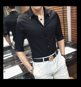 夏季夜店ktv夜场男模服装酒吧中袖衬衫 发型师男衬衣服务生工作服