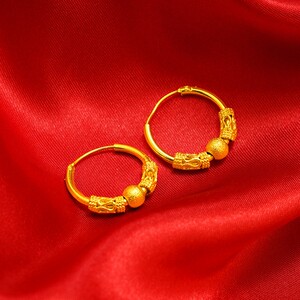 999黄金耳环24k纯金转运珠耳钉实心素金耳饰女足金磨砂耳坠妈妈款