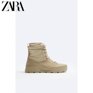 ZARA新品 男鞋 棕色拼接皮革沙漠靴雪地靴短靴 2146220 107