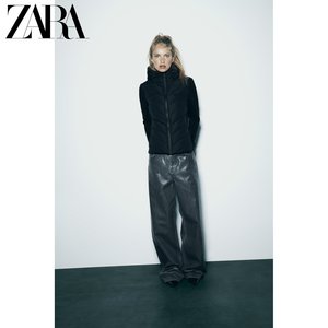 ZARA24春季新品 女装 黑色长袖连帽拼接棉服夹克外套 8073205 800