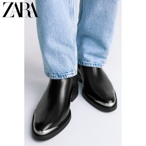ZARA24春季新品 男鞋 黑色复古百搭短筒切尔西靴 2027220 800