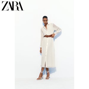 ZARA24夏季新品 女装 配腰带迷笛百褶通勤风连衣裙 8372089 712