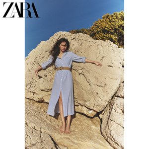 ZARA24春季新品 女装 束带条纹通勤风衬衫连衣裙 8351025 044