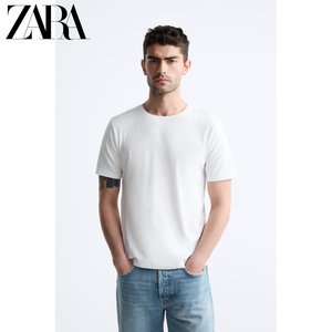 ZARA新品 男装 白色修身基本款可内搭圆领短袖T恤 5584361 250
