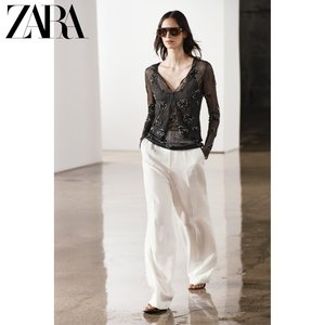 ZARA24夏季新品 女装 皱痕效果面料串珠饰半透明外套 2142010800