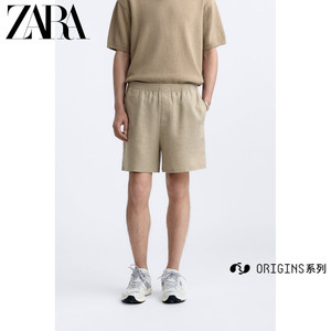 ZARA[Origins] 男装 浅米色美式纯亚麻休闲透气短裤 4496569 721