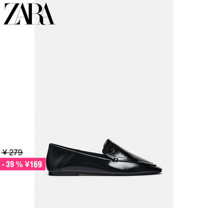 ZARA特价精选 女鞋 黑色方头一脚蹬漆皮平底鞋乐福鞋 2520210 800