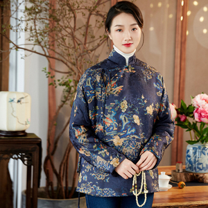 一时无原创中式改良唐装女交织提花香云纱棉衣立领上衣女夹棉外套