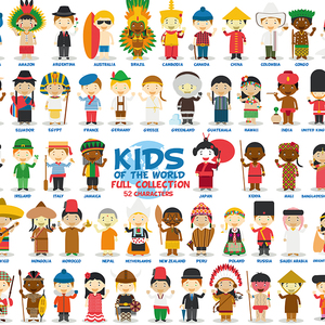 et52扁平化世界各国儿童服饰卡通人物造型png eps矢量素材