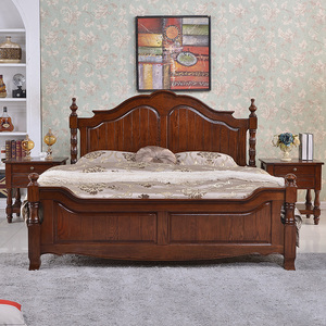 美式实木床红橡木全原木复古双人床主卧卧室家具轻奢美式婚床厂家