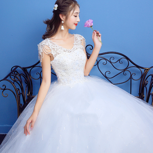 一字肩婚纱礼服2017新款韩式新娘结婚大码显瘦长拖尾齐地蓬蓬裙春