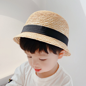 宝宝帽子草帽夏季遮阳可爱小圆帽8个月-2岁日系麦草男女童小礼帽