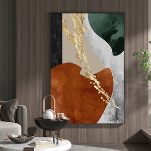 现代轻奢落地装饰画客厅大幅抽象意式挂画手绘金箔肌理玄关画大气