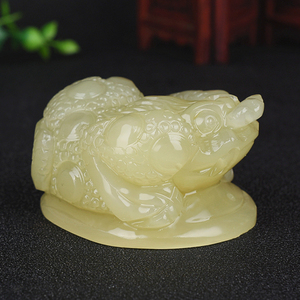 天然和田玉金蟾手把件招财三足金蟾玉把件和田青白玉精雕玉石摆件