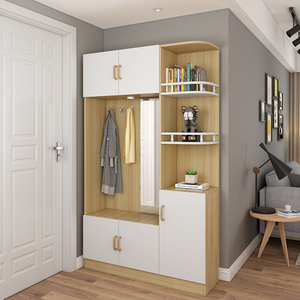 门口鞋柜挂衣架一体衣帽柜带镜子家用多功能玄关门厅柜客厅隔断柜