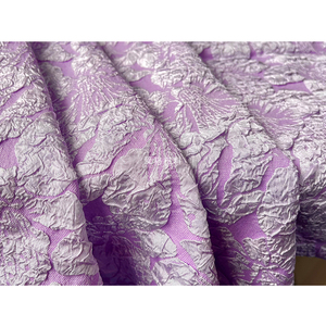 浮雕提花 淡紫色弹力3d立体花朵艺术提花面料裙子汉服设计师布料