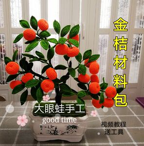 大眼蛙手工 金桔盆栽橘子盆景毛线钩针编织diy手作礼物自制材料包