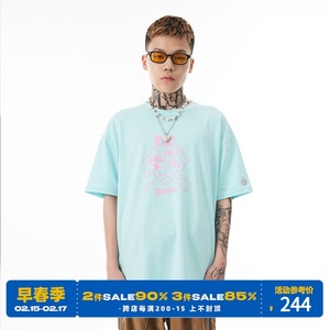 burnin*double 槟榔妹 tee 双色印花纯棉宽松圆领短袖t恤