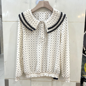 00七彩香袖21q6102韩版修身雪纺衫 春季新款时尚方领上衣衬衣百搭淘宝