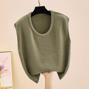新款u领毛线吊带背心套头马甲无袖马夹坎肩针织内搭打底衫外穿秋