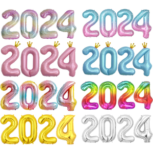 2024龙年新年快乐数字铝膜气球4个装金银彩色年会幼儿园教室装饰