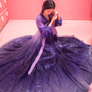 星空汉服女中国风北极星齐胸襦裙山海集改良日常古装学生渐变紫色