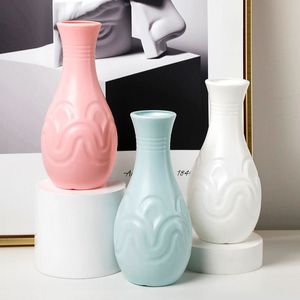 塑料花瓶北欧色花瓶装饰工艺品仿釉耐摔干湿花插花容器客厅装摆件