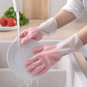 蔓妙家务洗碗手套双色厨房清洁刷碗洗衣服橡胶防水防滑家用胶皮薄