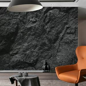 后现代轻奢黑色石头壁画电视背景墙墙布简约直播间壁画个性定制