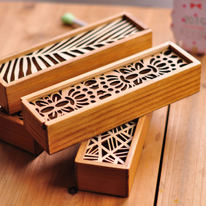 复古花边镂空木质文具盒创意多功能铅笔盒杂物收纳盒中国古风木制