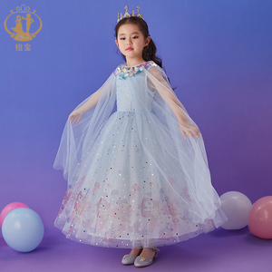 美人鱼公主裙女童夏季蓬蓬裙子闪亮迪士尼童装礼服儿童爱莎连衣裙