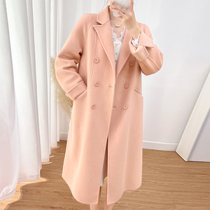 粉色毛呢大衣女2022新款秋冬季小个子韩版显瘦双排扣双面羊绒外套