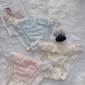 蜜桃酱日系少女蝴蝶结内裤刺绣小花仙女三角裤裆部全棉