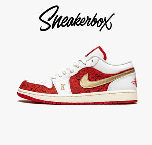 air jordan 1 low aj1 白红金色扑克牌低帮男女篮球鞋 dj5185-100