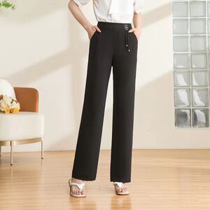 杜鹃鸟女裤2022夏款8019筒裤薄款垂顺料松紧腰休闲阔腿裤