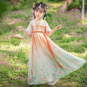 儿童古装汉服女童宝宝夏季薄款短袖襦裙古风裙子中国风小仙女原创