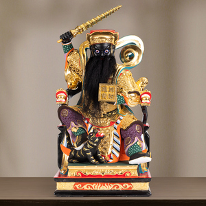 香樟木赵公明家用武财神佛像摆件坐龙椅五路财神供赵元帅神像奉