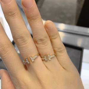 tiffany蒂芙尼双t系列18k玫瑰金白金黄金带钻开口戒指
