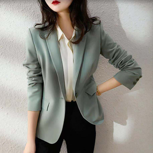 西装外套女春秋小个子休闲韩版设计感小众修身长袖绿色薄款高级感