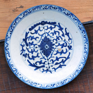 清嘉庆古董瓷器盘摆件景德镇赏盘老古玩收藏真品民窑花卉青花盘子