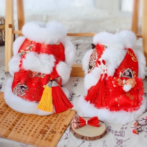 jelly唐装年年有鱼新年拜年服红色棉袄宠物猫狗手工衣服定制泰迪