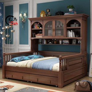 定制美式实木儿童衣柜床1.5.1.2米 单人床 欧式多功能书柜组合床