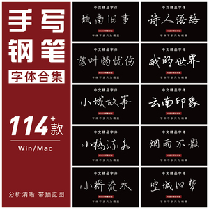 文艺小清新钢笔手写字体包合集mac电脑字体安装包中文字体下载ps